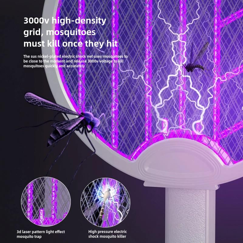 2-in-1 Foldable Electric Bug Zapper Racket with USB Rechargeable Base – Indoor & Outdoor Use