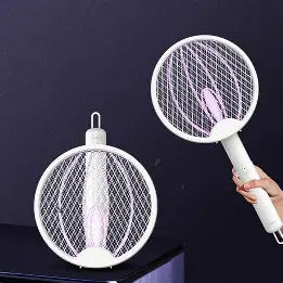 2-in-1 Foldable Electric Bug Zapper Racket with USB Rechargeable Base – Indoor & Outdoor Use